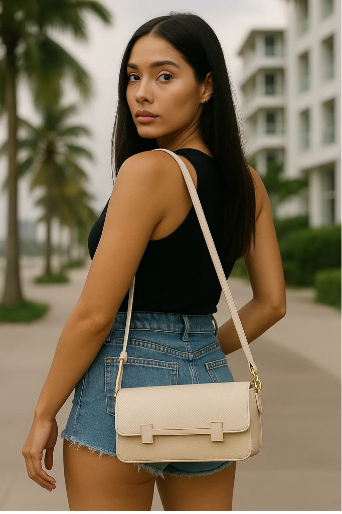 Boxy Shape H Buckle Handbag