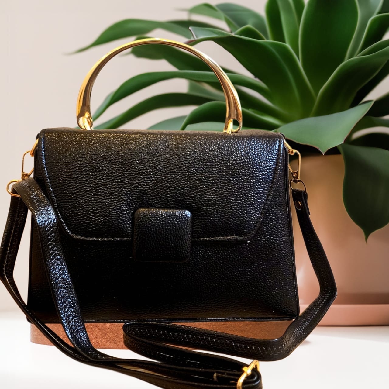 Bucket shape Satchel Style leatherette metal handle