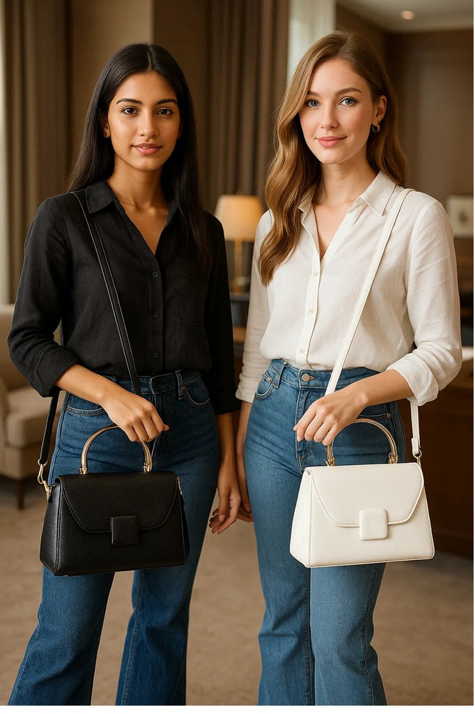 Bucket shape Satchel Style leatherette metal handle