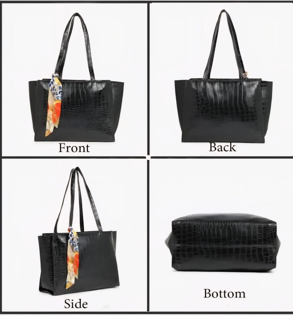 Croco Vegan LeatherTote with Random scarf