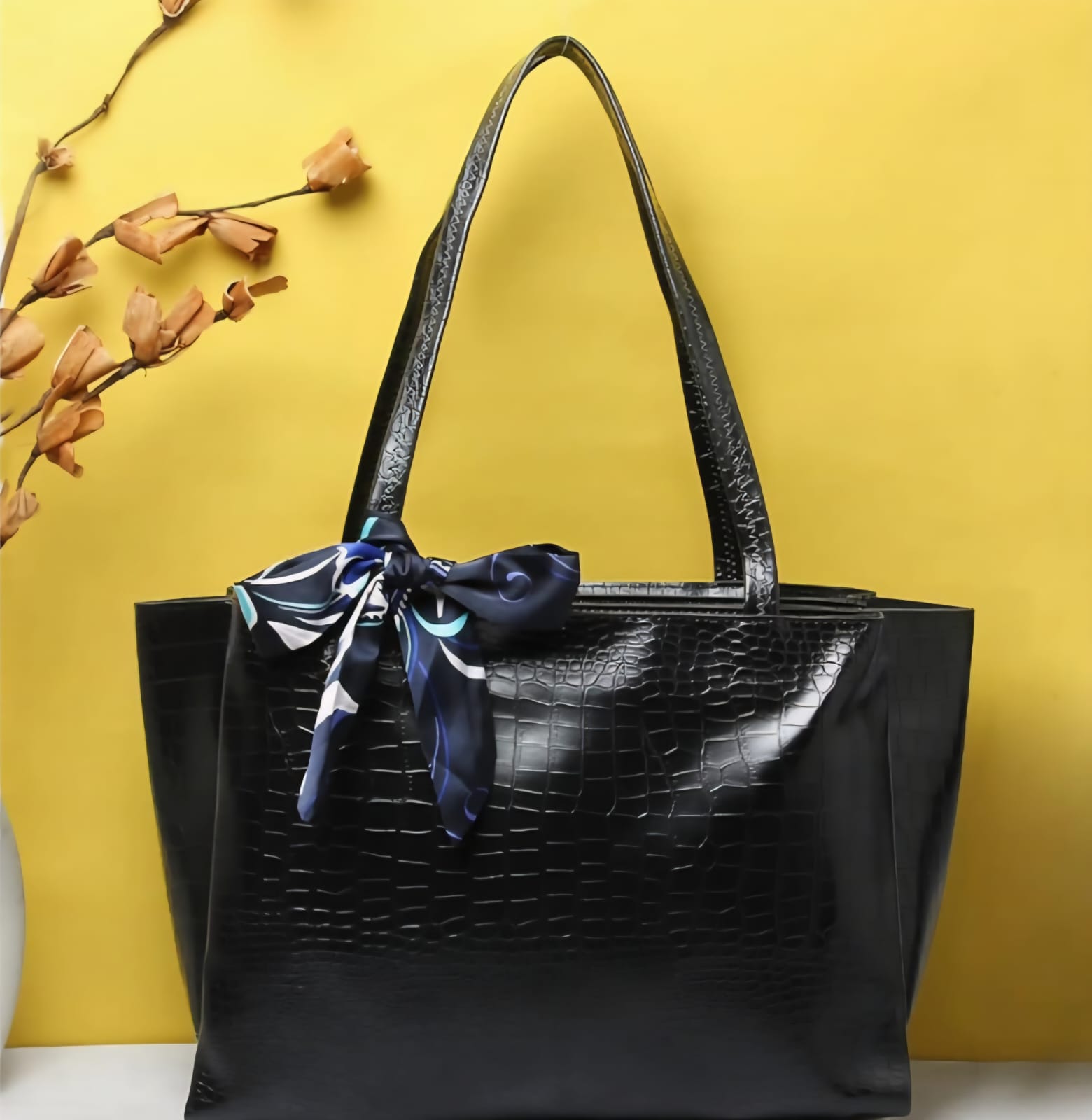 Croco Vegan LeatherTote with Random scarf