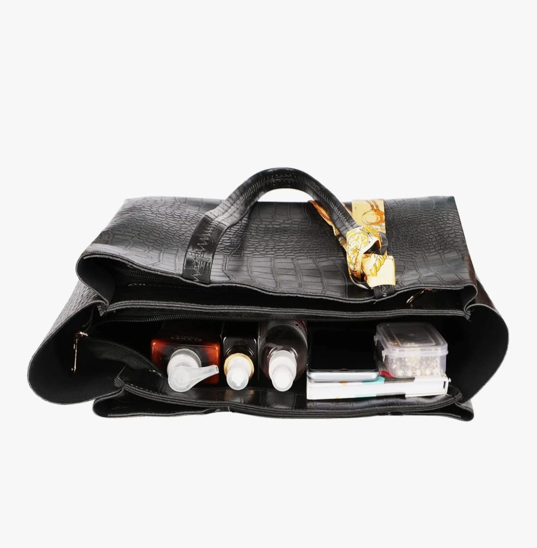 Croco Vegan LeatherTote with Random scarf