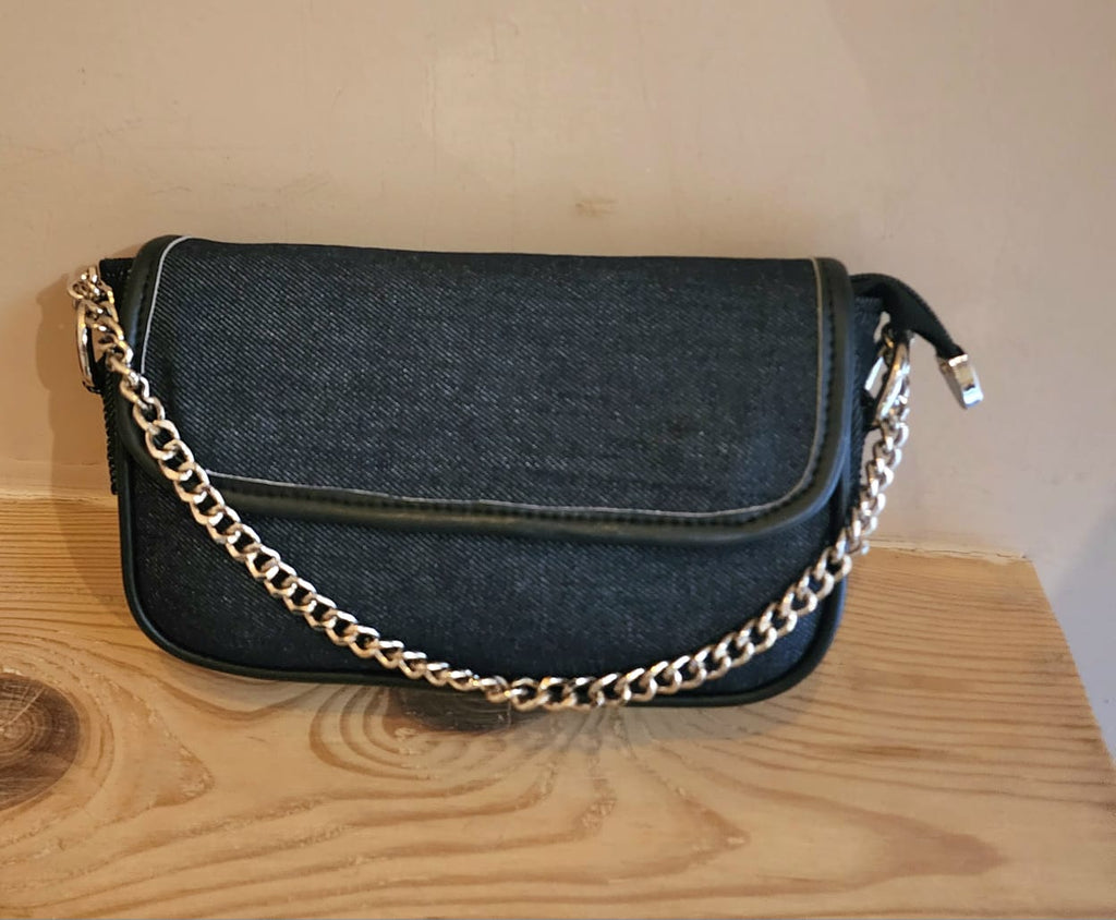 Denim Sling bag with Metal Chain