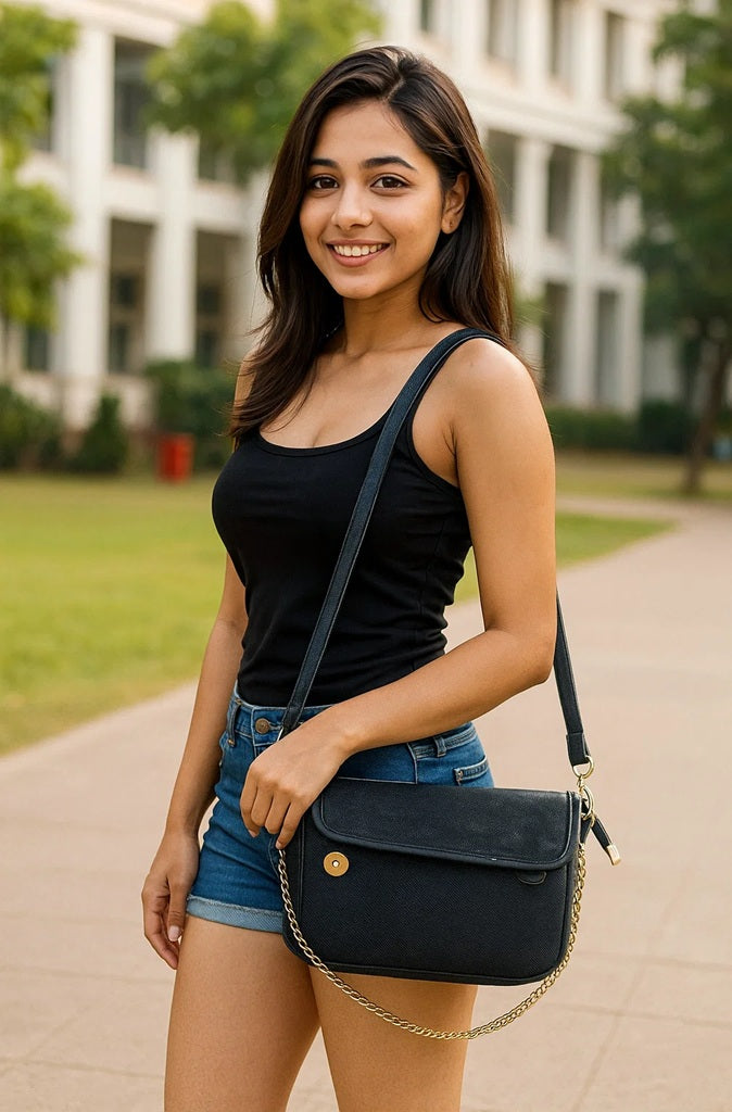 Denim Sling bag with Metal Chain