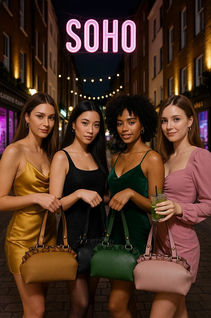 Leatherette frill Round Handbags