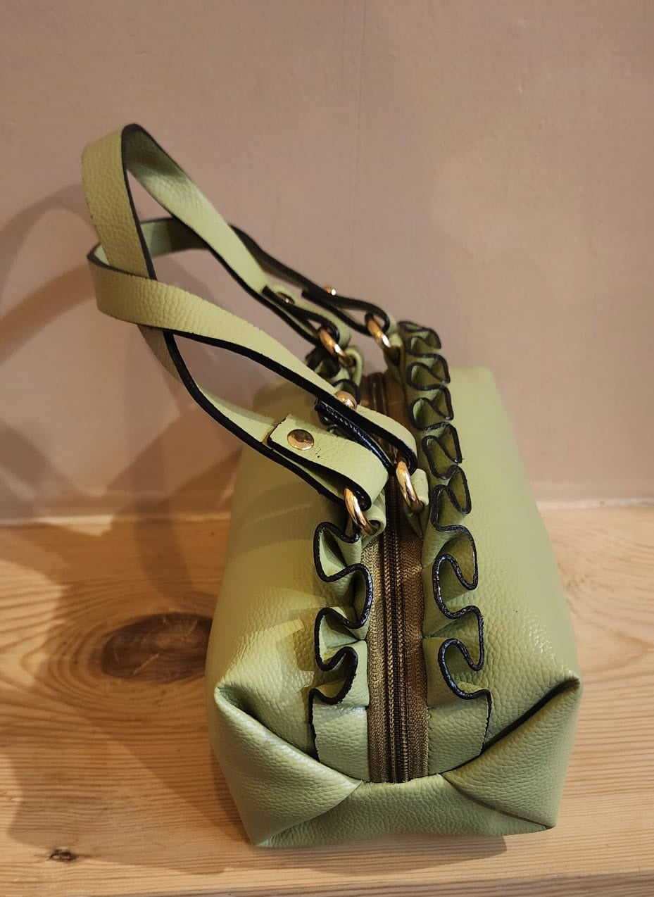 Leatherette frill Round Handbags