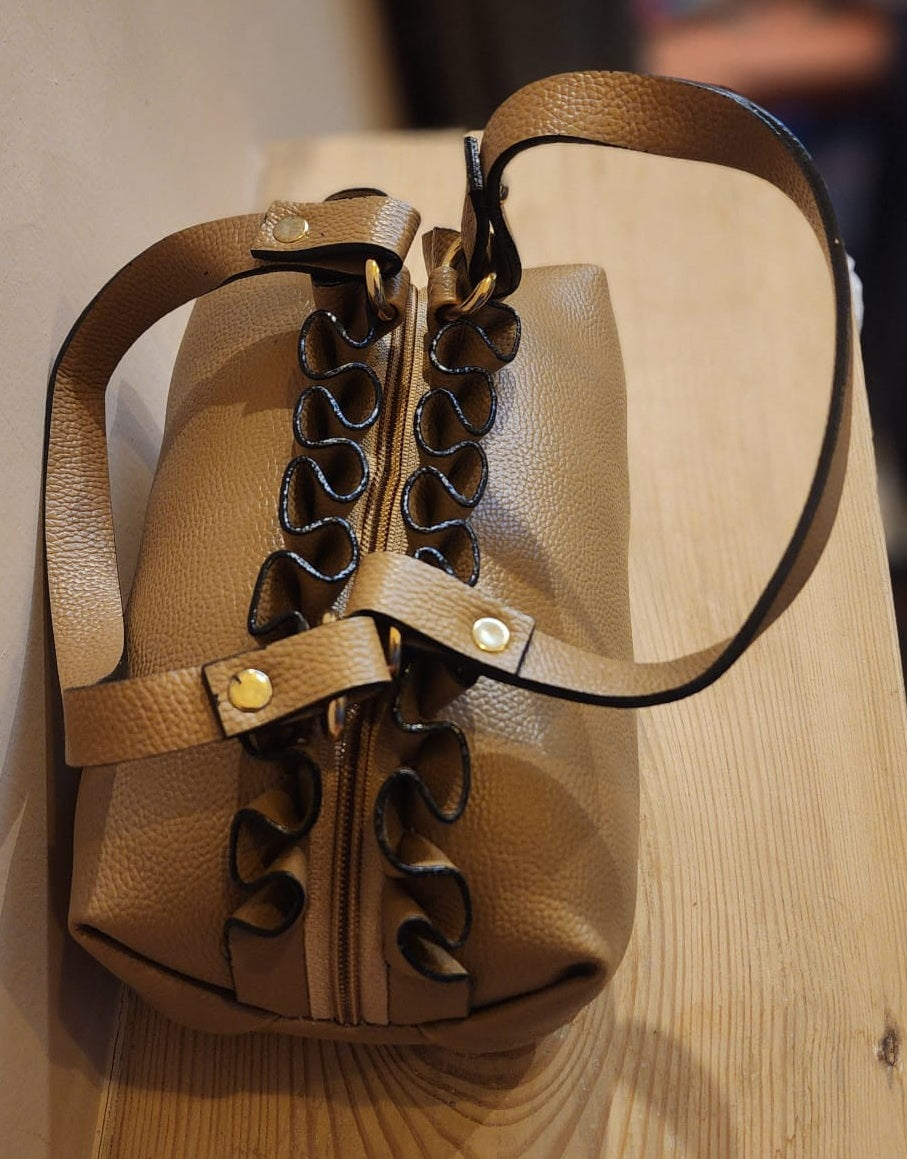 Leatherette frill Round Handbags