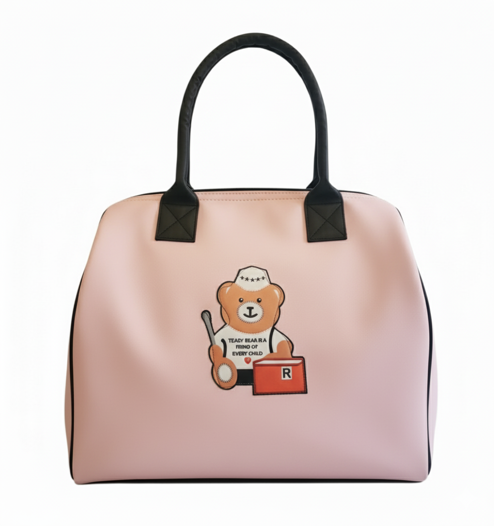 Teddy Motif Extra Large Leatherette Tote Bag