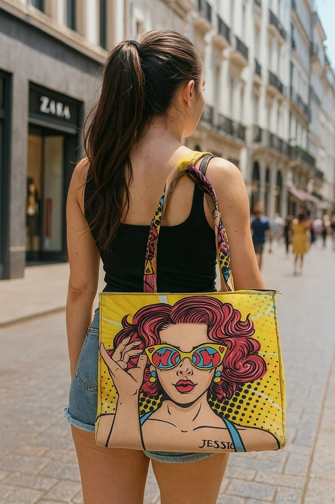 Jessica Quirky Print Tote - Yellow