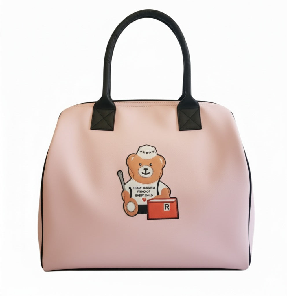 Extra large Leatherette Teddy Motif Foldable Tote bag in Black