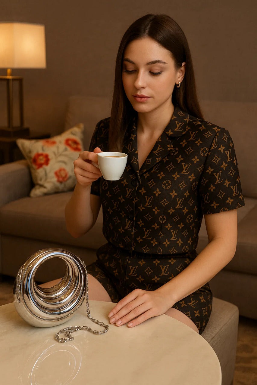 Waves crescent moon shape Metallic finish clutch