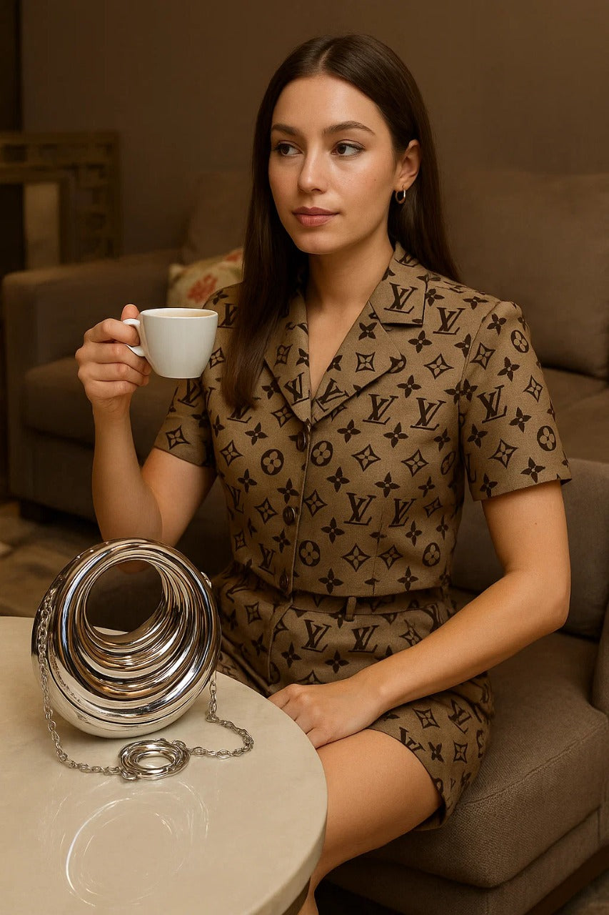 Waves crescent moon shape Metallic finish clutch