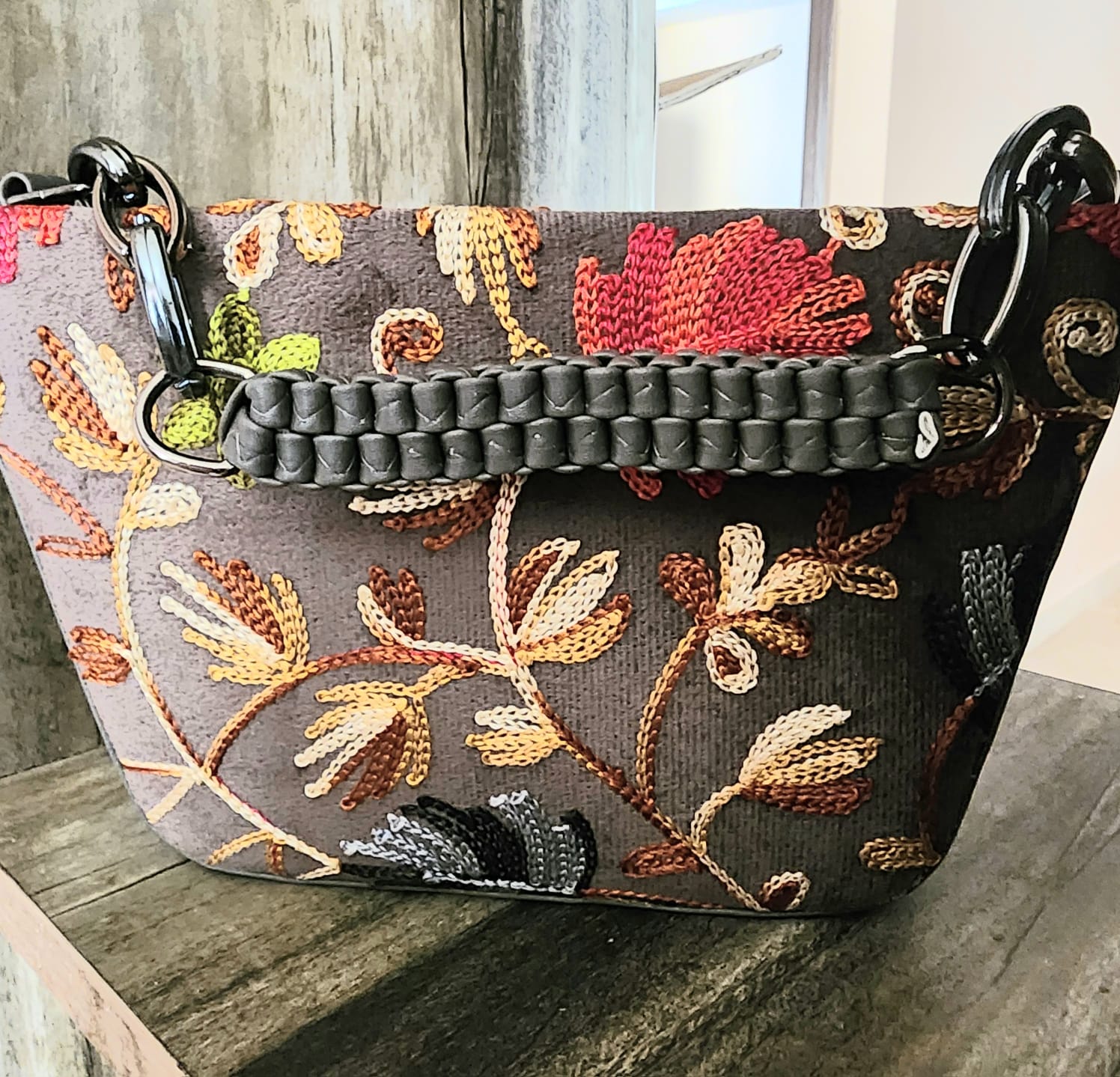 Pashmina style embroidery Boat Sling bag