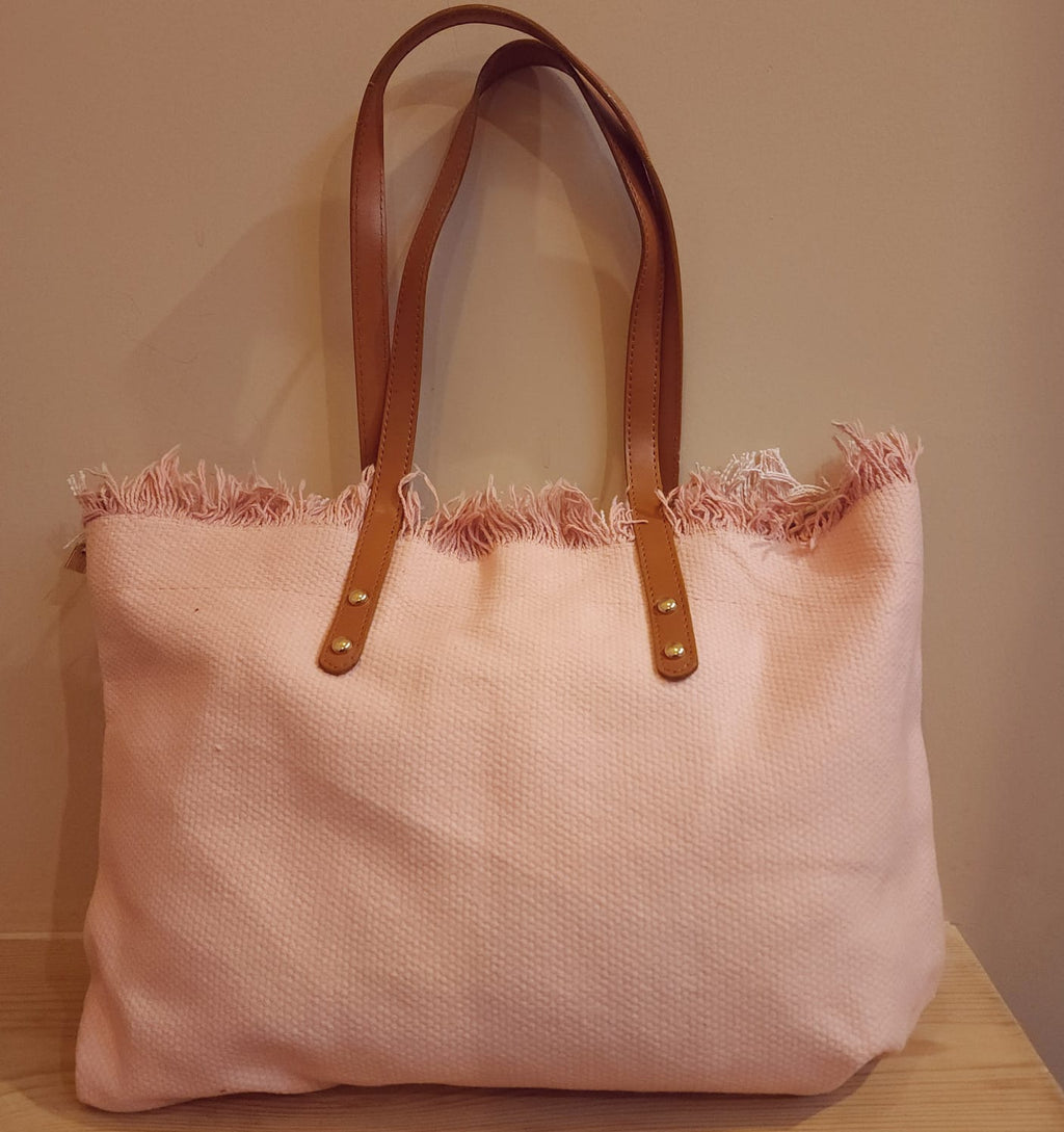 Large matty Tote with leather handles - Pink colour