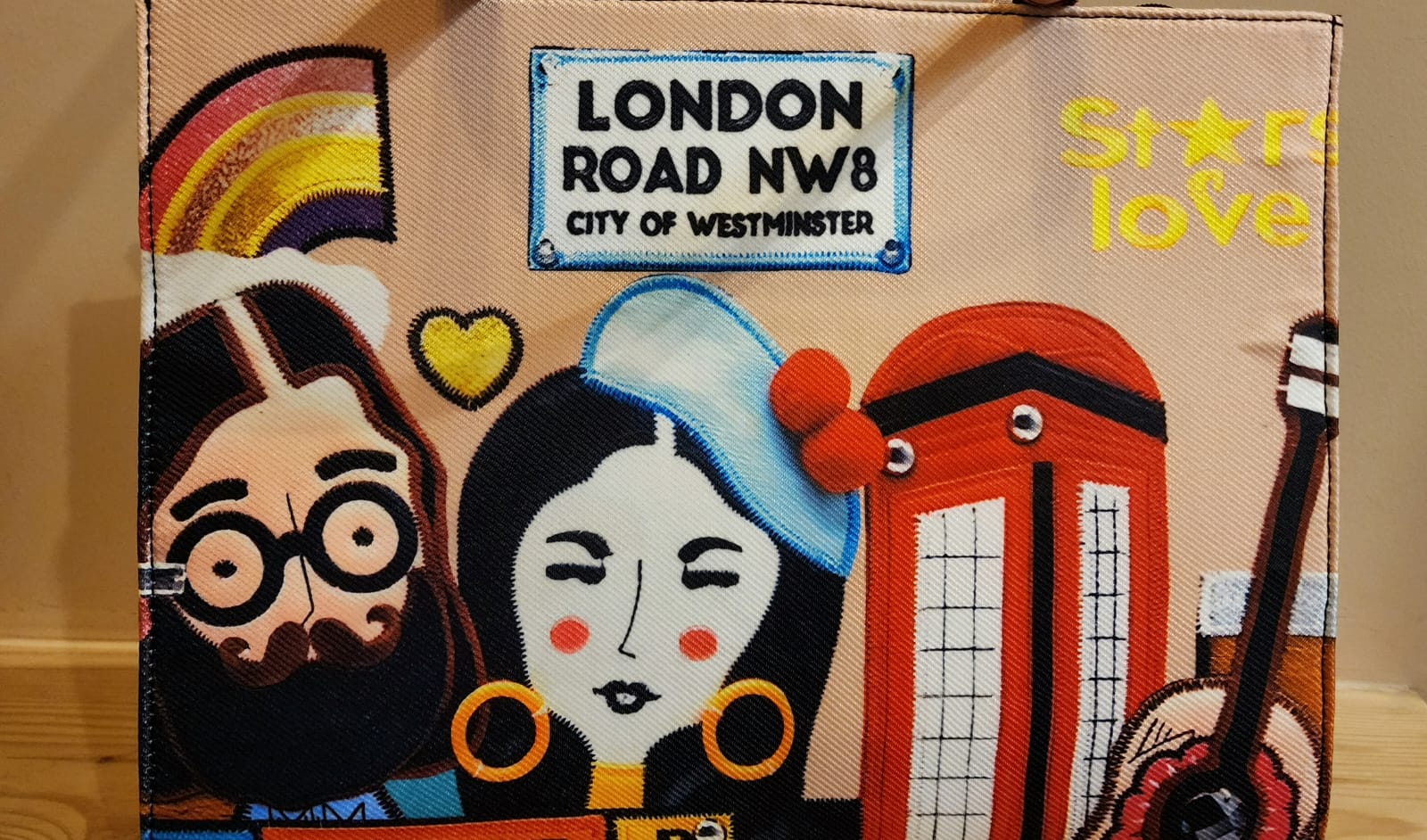 London Quirky Artwork Tote Bag -Pink color