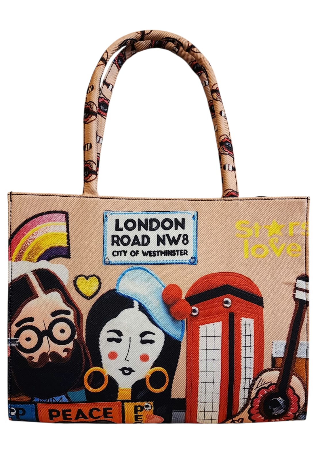 London Quirky Artwork Tote Bag -Pink color