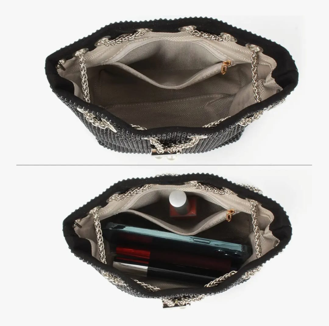 Leatherette Rhinestone studded with heavy Metal Chain - Potli Style