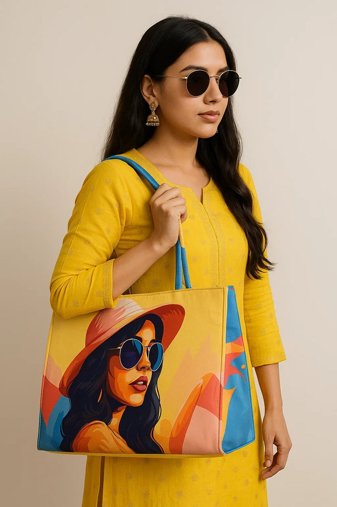 Large Quirky Artwork Print on Satin bag