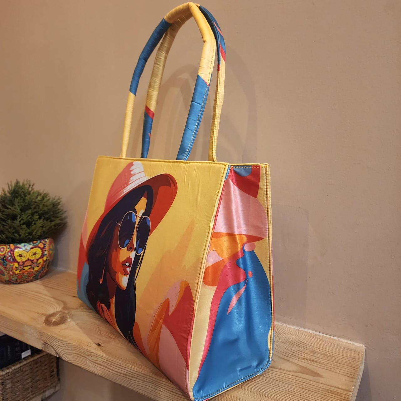 Large Quirky Artwork Print on Satin bag