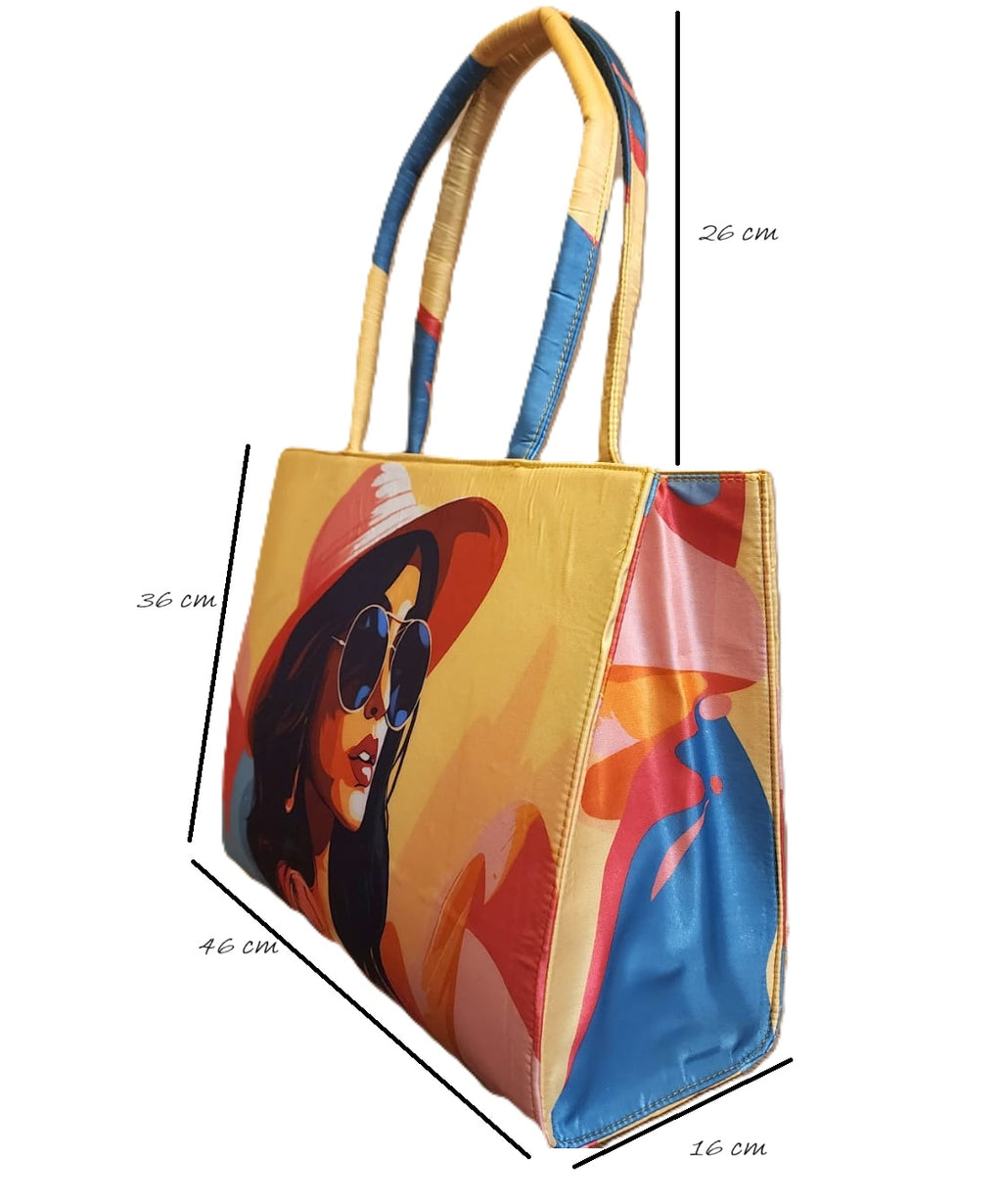 Large Quirky Artwork Print on Satin bag