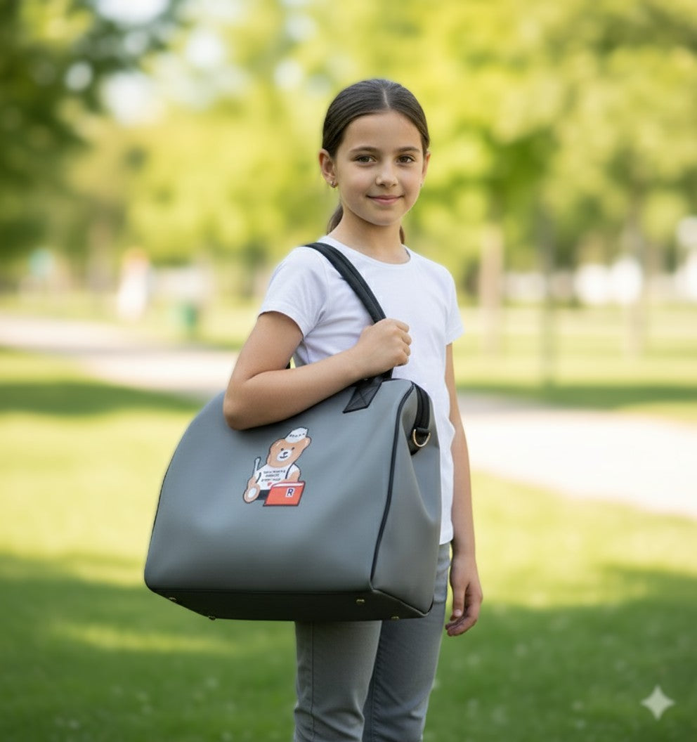 Teddy Motif Extra Large Leatherette Tote Bag