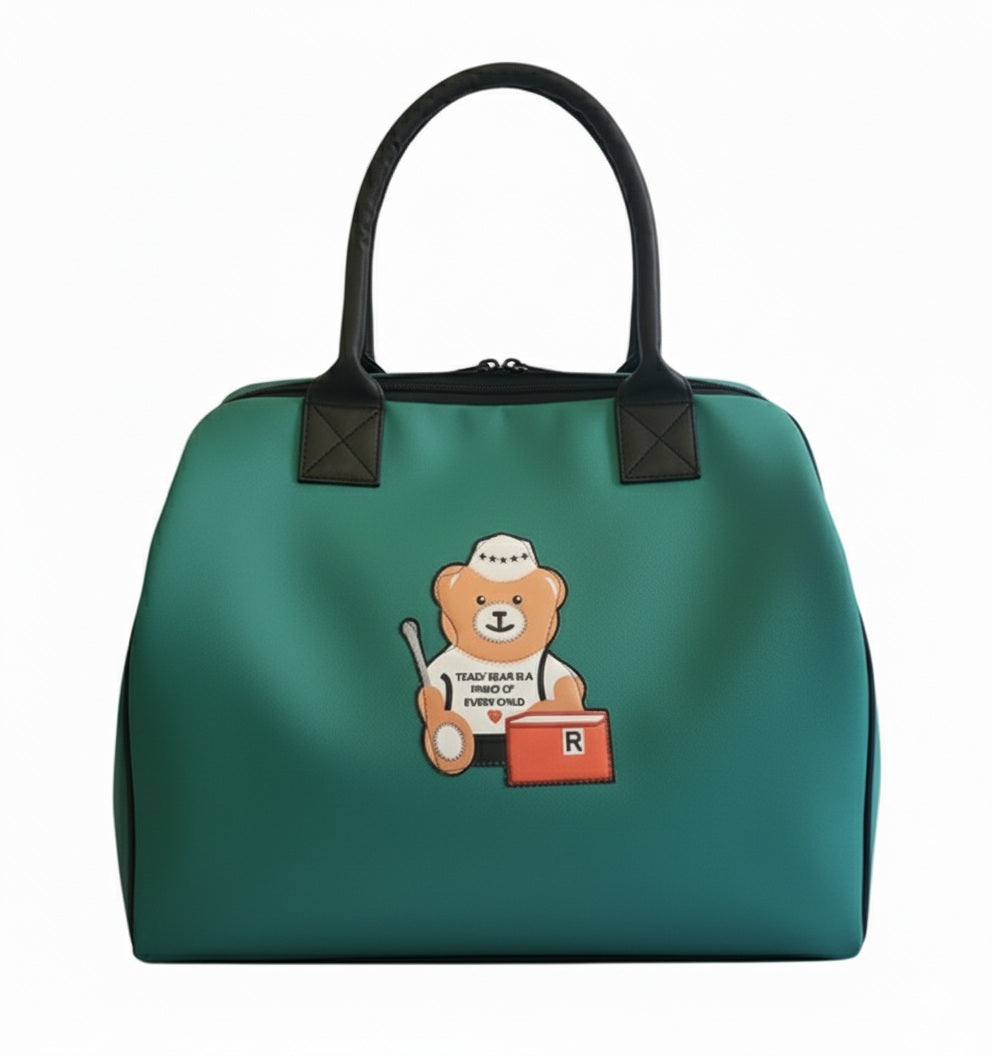 Extra large Leatherette Teddy Motif Foldable Tote bag in Black