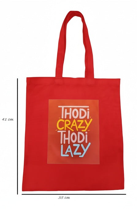 Cotton / Canvas Tote Bag with Crazy Quote - Natural Beige / Black / Blue / Red