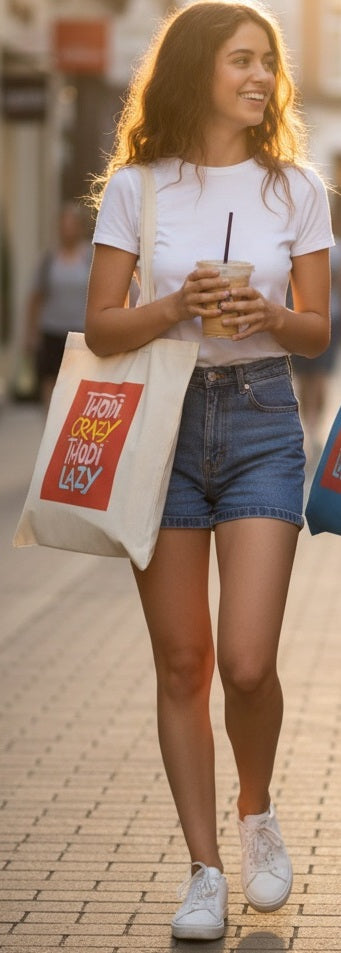Cotton / Canvas Tote Bag with Crazy Quote - Natural Beige / Black / Blue / Red