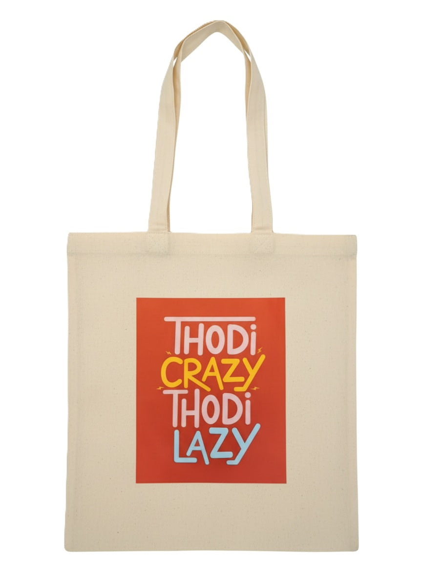 Cotton / Canvas Tote Bag with Crazy Quote - Natural Beige / Black / Blue / Red