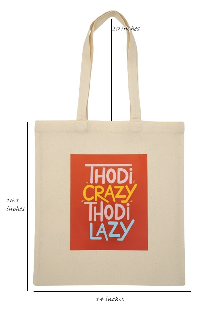 Cotton / Canvas Tote Bag with Crazy Quote - Natural Beige / Black / Blue / Red