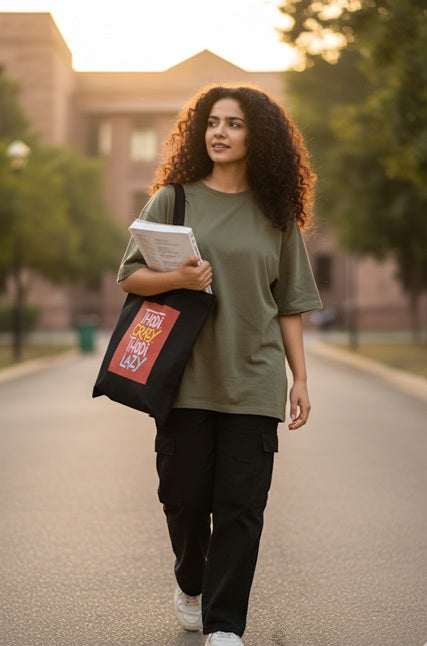 Cotton / Canvas Tote Bag with Crazy Quote - Natural Beige / Black / Blue / Red