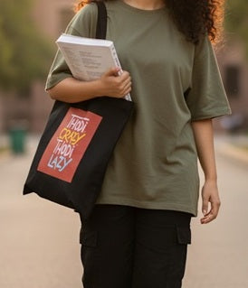 Cotton / Canvas Tote Bag with Crazy Quote - Natural Beige / Black / Blue / Red