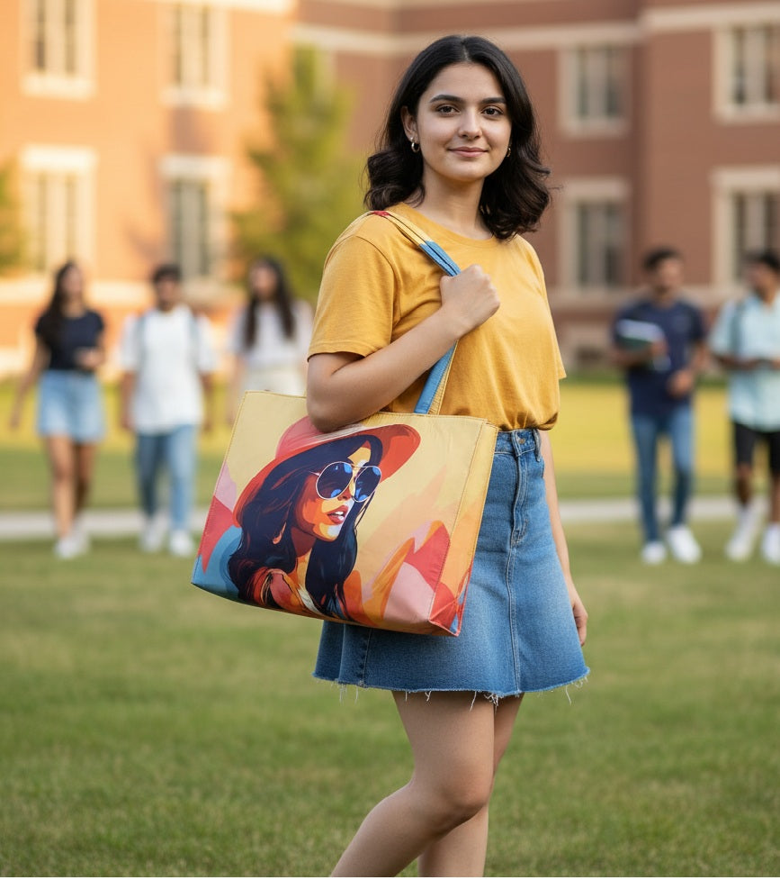 Large Quirky Artwork Print on Satin bag