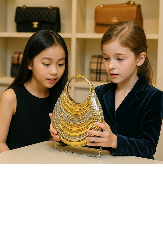 Waves crescent moon shape Metallic finish clutch