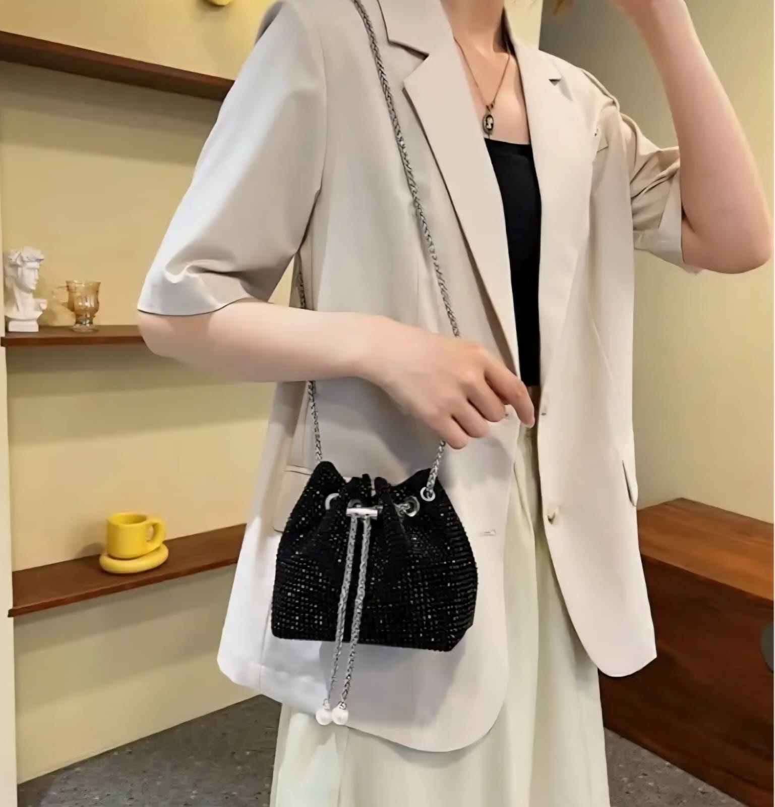 Leatherette Rhinestone studded with heavy Metal Chain - Potli Style