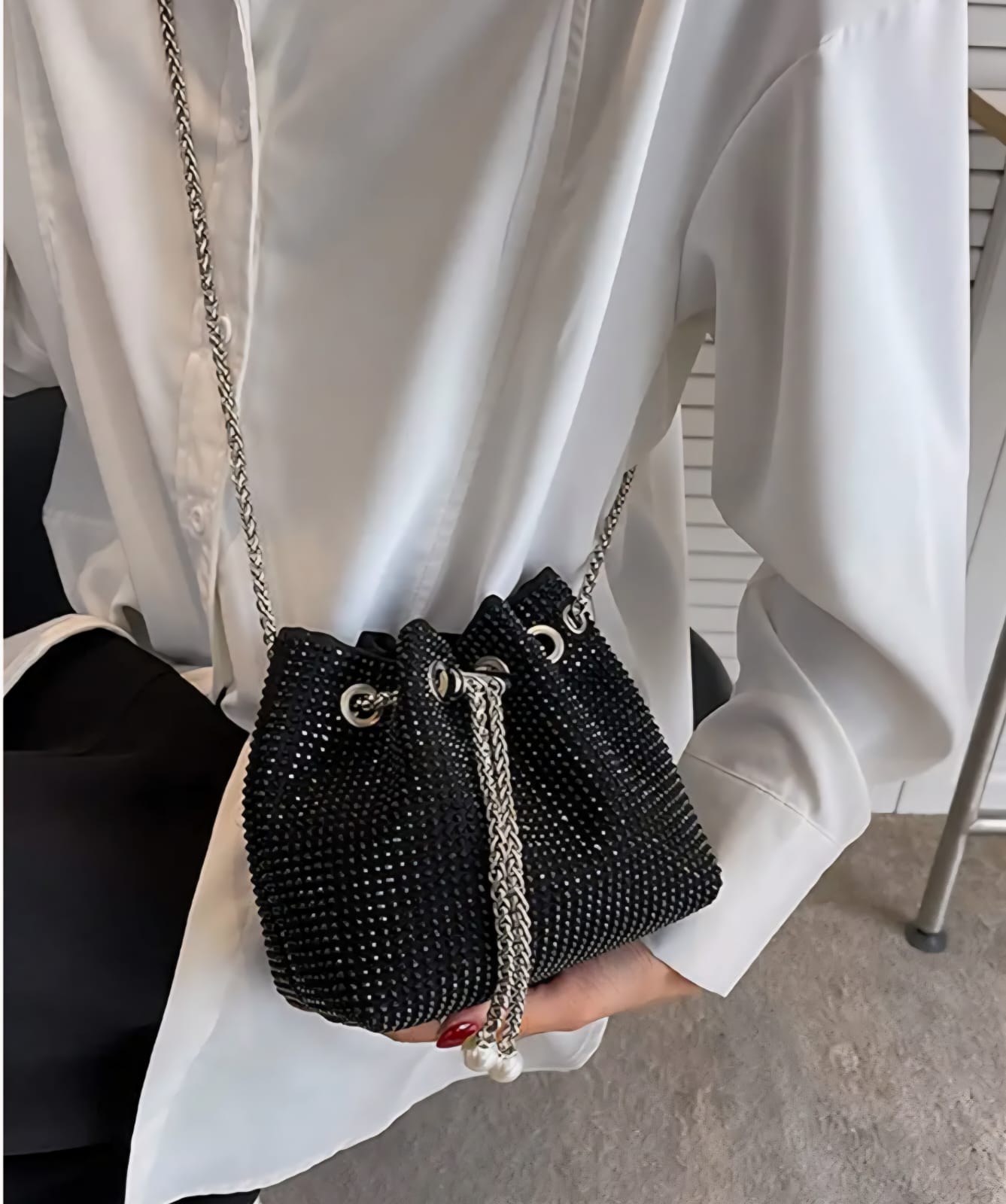 Leatherette Rhinestone studded with heavy Metal Chain - Potli Style