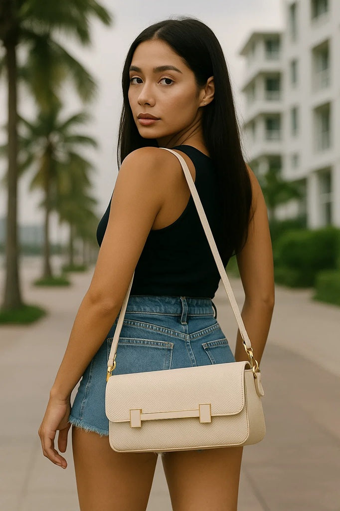 Boxy Shape H Buckle Handbag