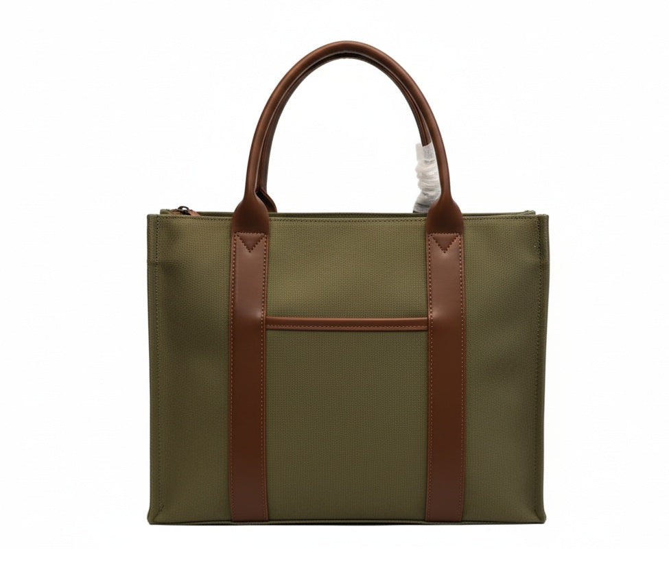 Trendy Premium Canvas Bag with Leather trim handles