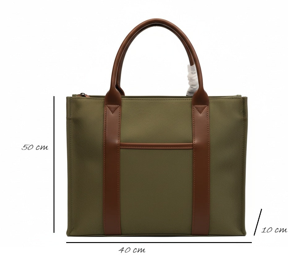 Trendy Premium Canvas Bag with Leather trim handles