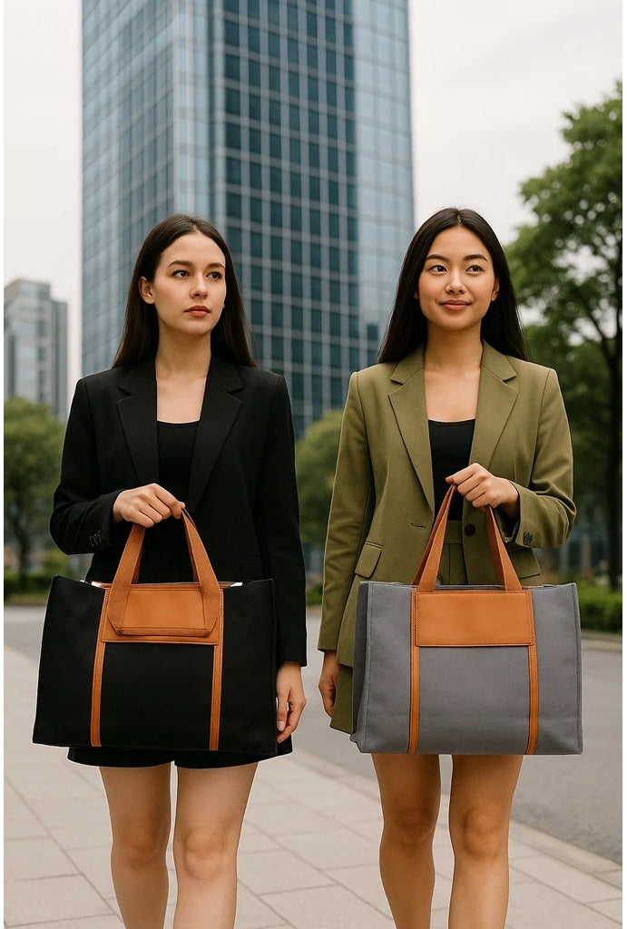 Trendy Premium Canvas Bag with Leather trim handles