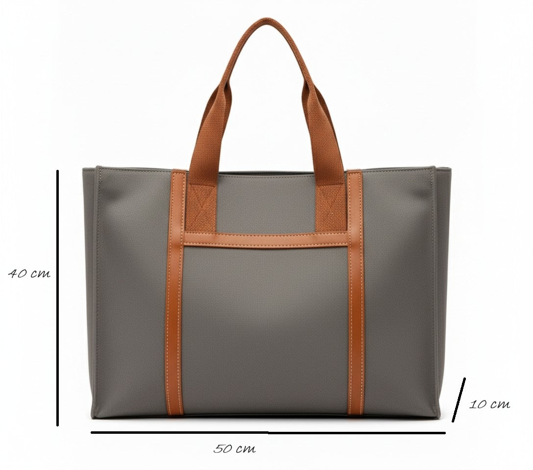 Trendy Premium Canvas Bag with Leather trim handles