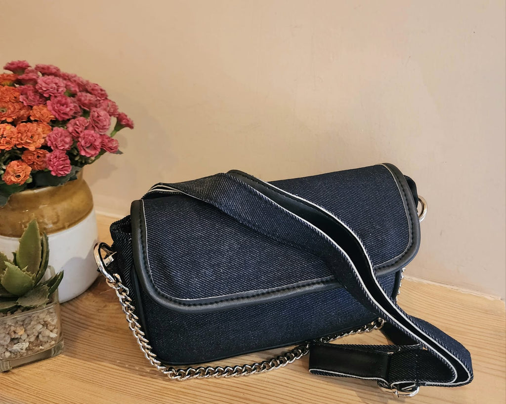 Denim Sling bag with Metal Chain