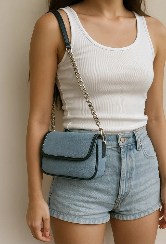 Denim Sling bag with Metal Chain