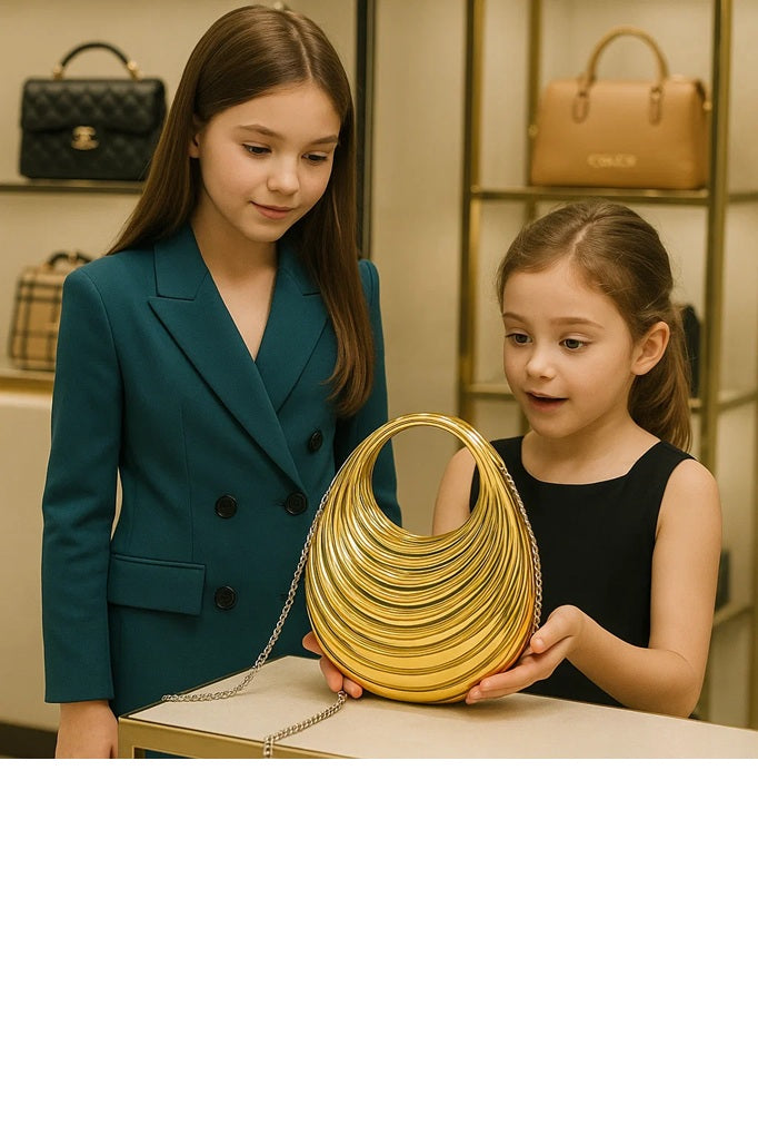 Waves crescent moon shape Metallic finish clutch