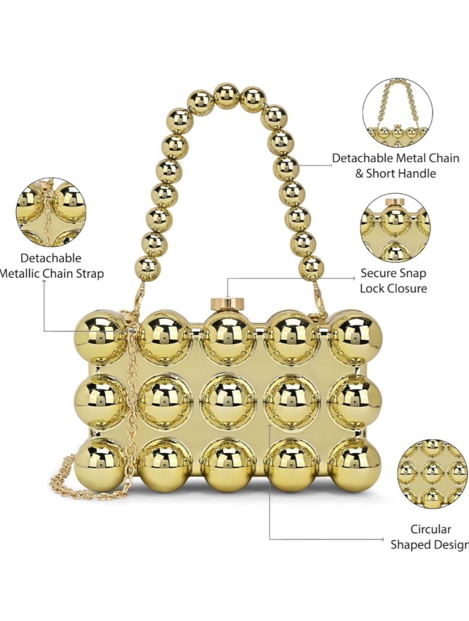 Metallic Bubble Clutch in Gold colour