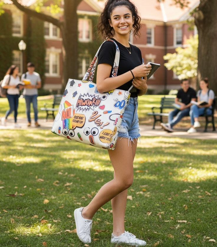 Graffiti Tote - White