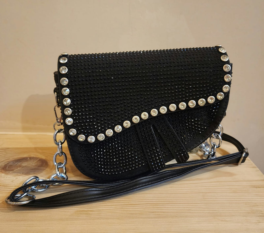 Crystal studded Saddle Purse