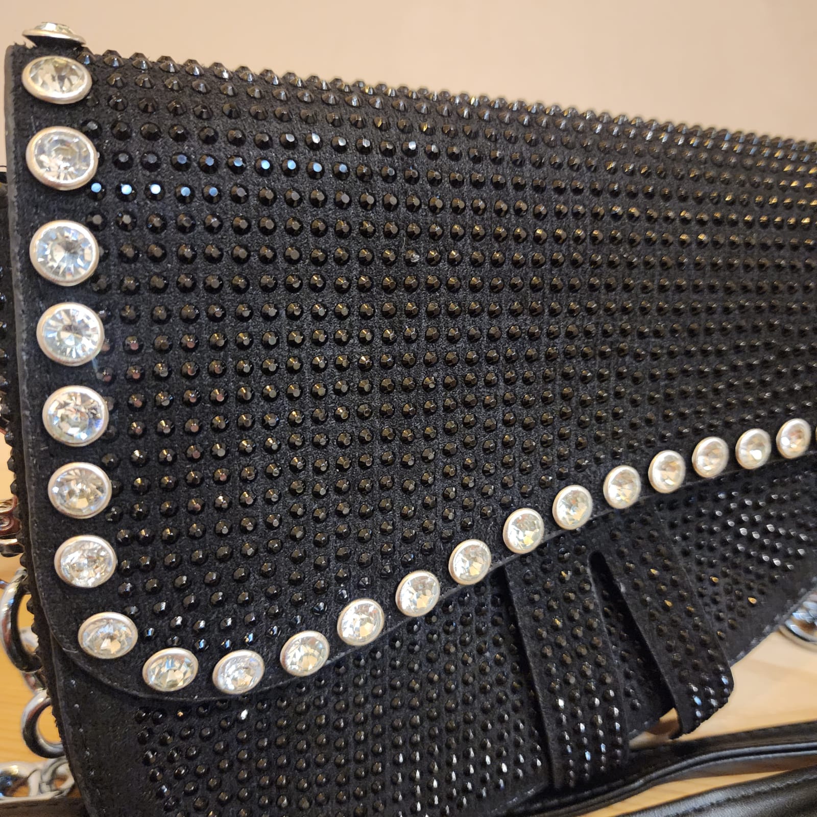 Crystal studded Saddle Purse