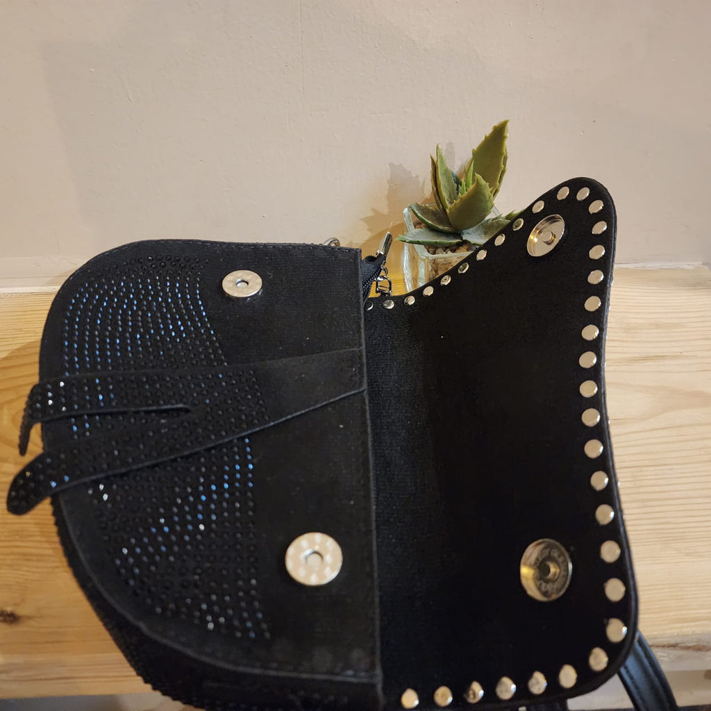 Crystal studded Saddle Purse