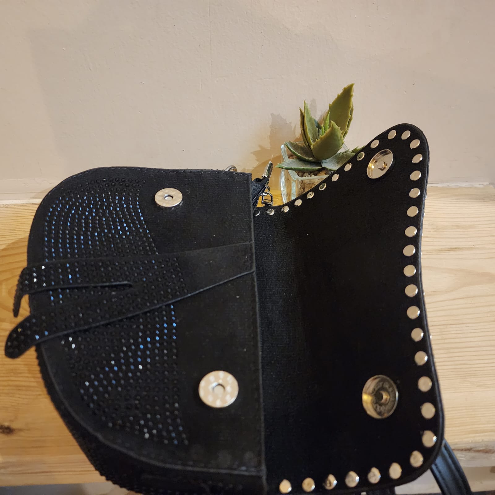 Crystal studded Saddle Purse